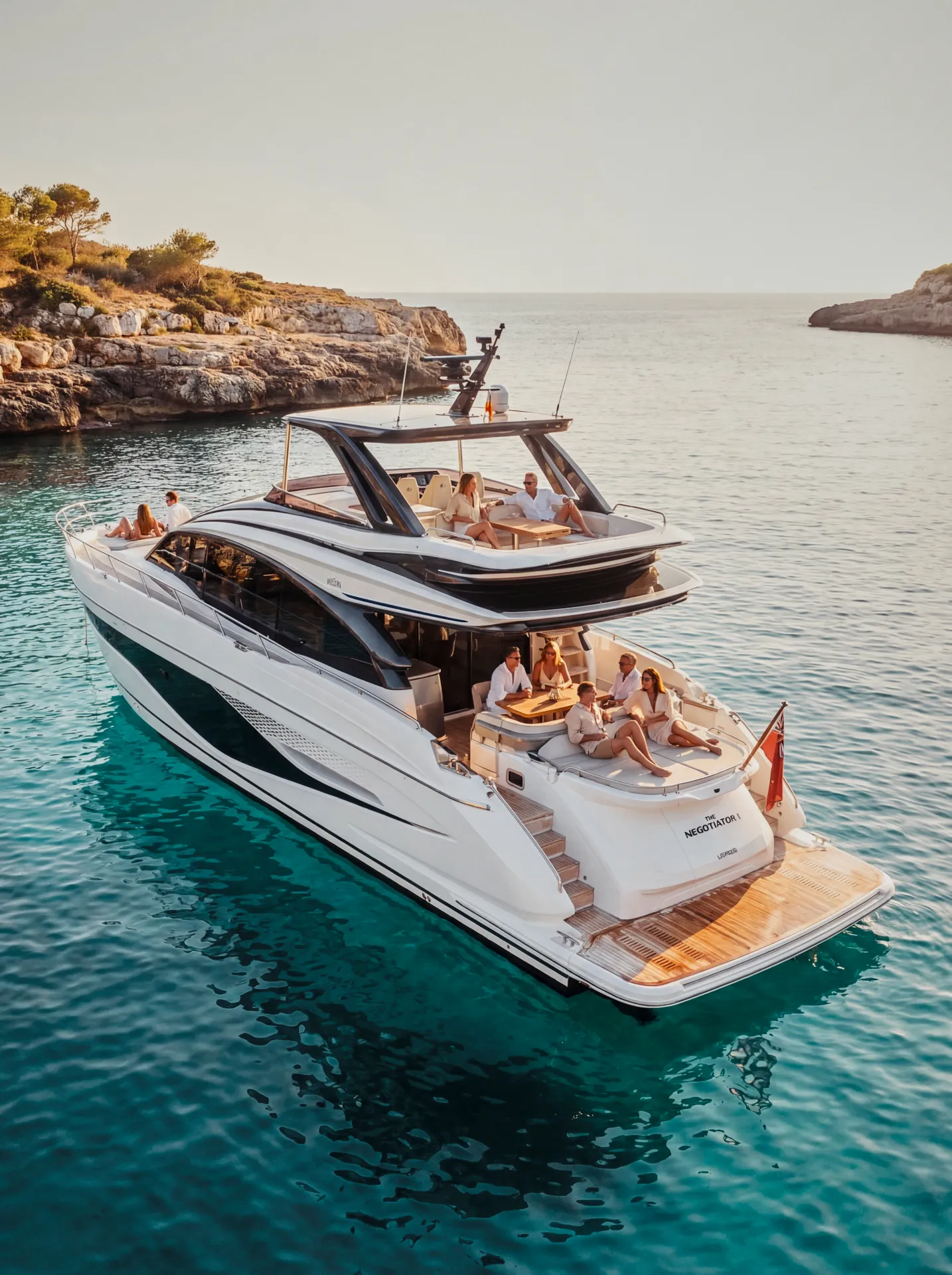 Superyacht photography Mallorca aerial drone view over turquoise Mediterranean water